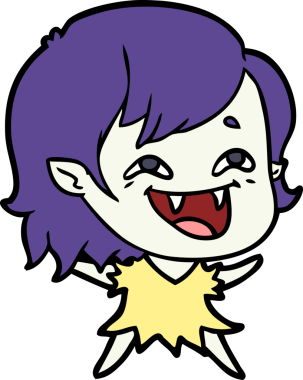 Bir insan tarafından çizilmiş gülen vampir kız çizgi filmi.