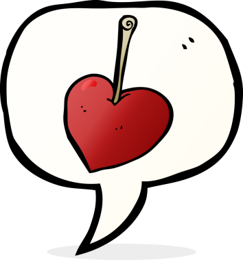 bir insan tarafından çizilmiş konuşma baloncuklu karikatür kalp kirazı.