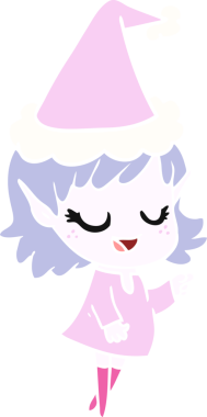 Bir insan tarafından çizilmiş Noel Baba şapkası giyen bir elf kızının çizilmiş mutlu el resmi.