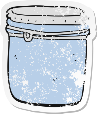 Bir insanın çizdiği karikatür kavanozunun gerilimli retro yapıştırması.