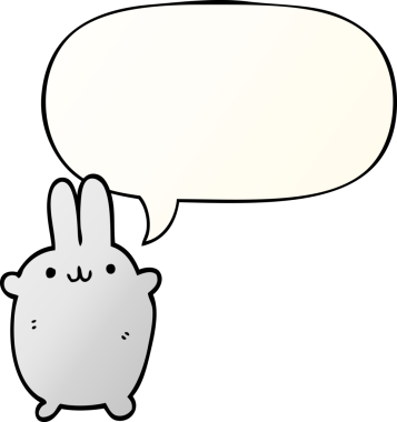 Bir insan tarafından çizilmiş, konuşma baloncuklu çizgi film tavşanı.