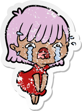 Bir insan tarafından çizilmiş, ağlayan bir çizgi film kızının sıkıntılı çıkartması.