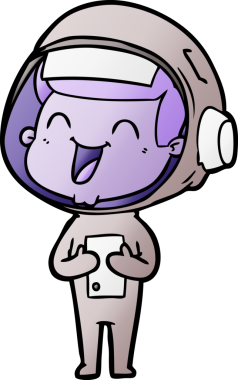 Bir insan tarafından çizilmiş mutlu astronot çizgi filmi.