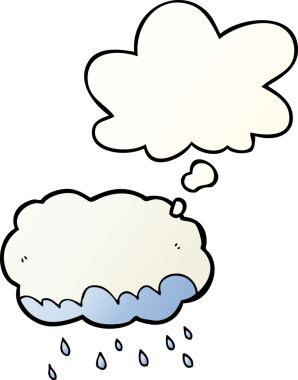 Düşünce baloncuklu karikatür yağmur bulutu bir insan tarafından çizilmiş.