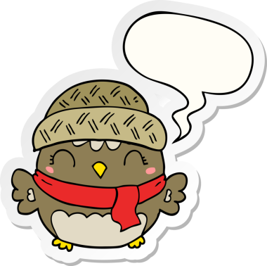 Bir insan tarafından çizilmiş konuşma kabarcığı etiketli şapkalı sevimli bir baykuş.