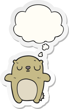 İnsan tarafından çizilmiş bir çıkartma olarak düşünce baloncuğu olan çizgi film ayısı.