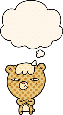 Çizgi roman tarzında bir insan tarafından çizilmiş düşünce baloncuğu olan kızgın bir ayı.