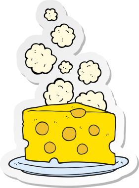 Bir insan tarafından çizilmiş karikatür peynirinin çıkartması.