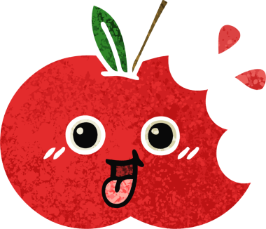 Bir insan tarafından çizilmiş kırmızı elmanın retro çizim tarzı karikatürü