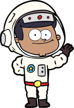 Bir insan tarafından çizilmiş mutlu astronot çizgi filmi.