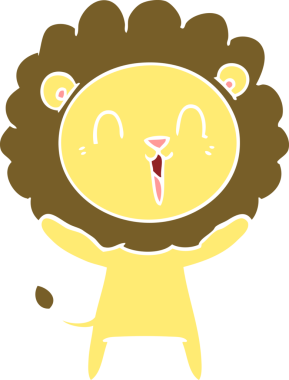 Gülen aslan düz renkli çizgi film bir insan tarafından çizildi.