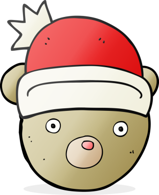 Bir insan tarafından çizilmiş Noel şapkası takan oyuncak ayı.