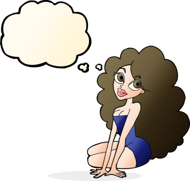 Bir insan tarafından çizilmiş düşünce baloncuğu olan güzel bir kadın.