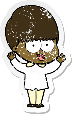 Bir insan tarafından çizilmiş mutlu çizgi film çocuğunun sıkıntılı çıkartması.