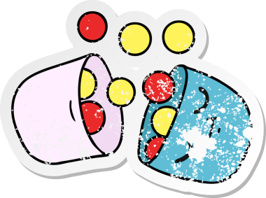 Bir insan tarafından çizilmiş gülümseyen bir hapın sıkıntılı çıkartması.