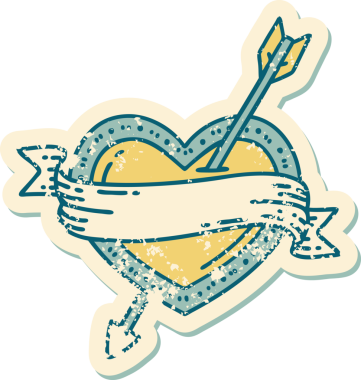 Bir insan tarafından çizilmiş ok kalp ve pankartın sembolik dövmeli görüntüsü