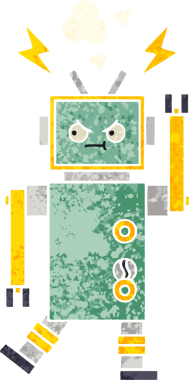 Bir insan tarafından çizilmiş bir robotun retro çizim tarzı karikatürü