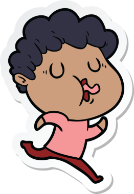 Bir insan tarafından çizilmiş şarkı söyleyen bir çizgi film karakterinin çıkartması.