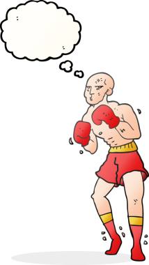Bir insan tarafından çizilmiş serbest çizim düşünce balonu çizgi film boksörü