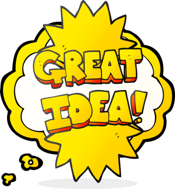 Bir insan tarafından çizilen serbest çizim düşünce baloncuğu karikatürü Harika IDEA sembolü