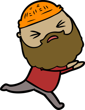 Bir insan tarafından çizilmiş sakallı bir çizgi film adamı.