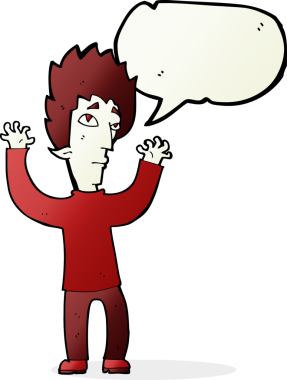 Bir insan tarafından çizilen konuşma baloncuğuyla pes eden vampir çizgi filmi.