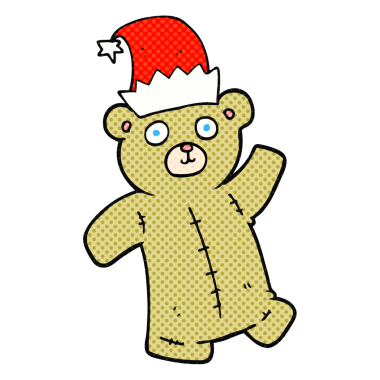 Bir insan tarafından çizilmiş Noel şapkası takan oyuncak ayı.