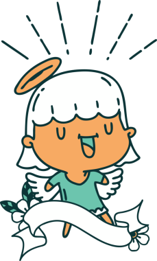 Bir insan tarafından çizilmiş dövme stili şarkı söyleyen bir melek.