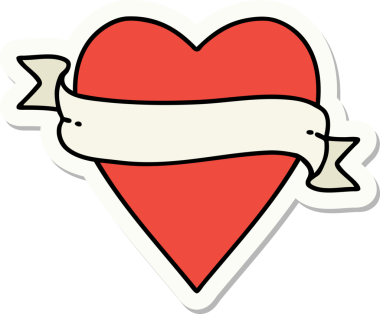 Bir insan tarafından çizilmiş geleneksel bir kalp ve bayrak stili dövme çıkartması.