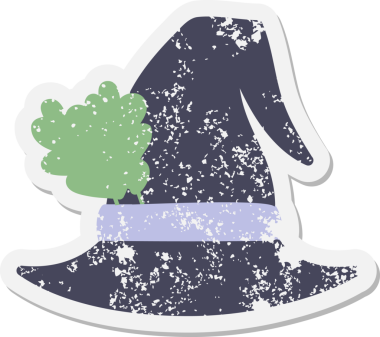 Bir insan tarafından çizilmiş ürkütücü cadı şapkası grunge çıkartması.