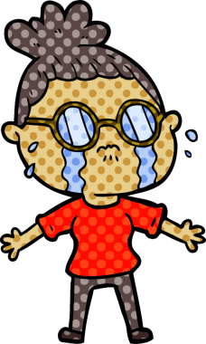 Bir insan tarafından çizilmiş gözlüklü, ağlayan bir kadın.