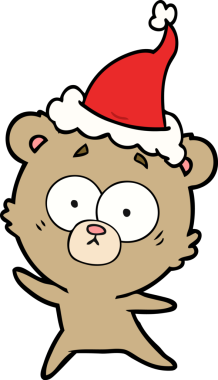 Endişeli ayı eli çizgili Noel Baba şapkası bir insan tarafından çizilmiş.