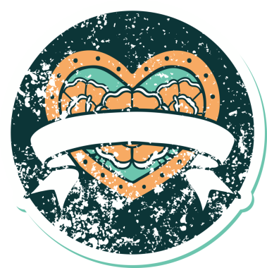 Bir insanın çizdiği çiçekli kalp ve pankartın sembolik dövmeli resmi.