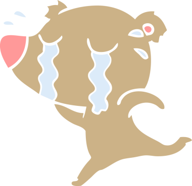 Bir insan tarafından çizilmiş düz renkli karikatür ağlayan ayı