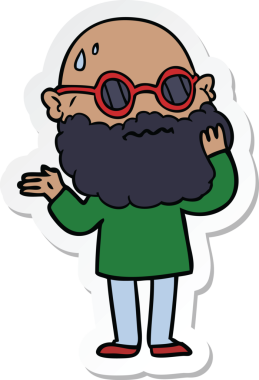 Bir insan tarafından çizilmiş sakallı ve güneş gözlüklü endişeli bir adamın çıkartması.