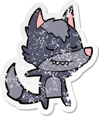 Bir insan tarafından çizilmiş dost canlısı bir kurdun sıkıntılı çıkartması.