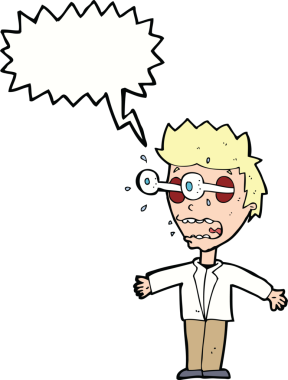 Bir insan tarafından çizilmiş konuşma balonlu bir çizgi film adamı.