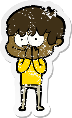 Bir insan tarafından çizilmiş mutlu bir çizgi film karakterinin sıkıntılı çıkartması.