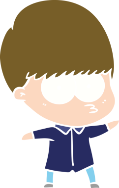 Bir insan tarafından çizilmiş tuhaf düz renkli çizgi film çocuğu.