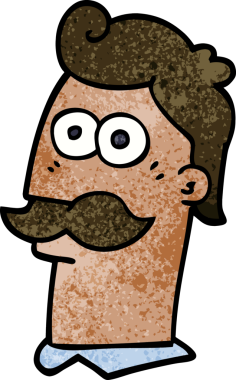 Bir insan tarafından çizilmiş bıyıklı karalama adamı.