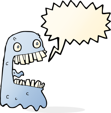 Bir insan tarafından çizilmiş konuşma balonlu iğrenç bir hayalet.