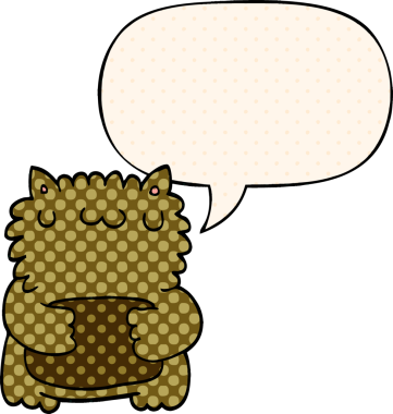 Bir insan tarafından çizilmiş çizgi roman tarzında konuşma balonu olan çizgi film ayısı.