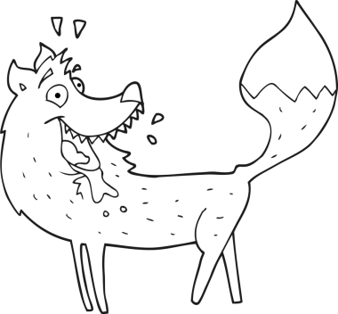 Bir insan tarafından çizilmiş siyah beyaz karikatür bir kurt.