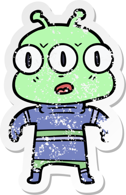 Bir insan tarafından çizilmiş üç gözlü bir karikatür çıkartması.