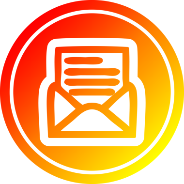 Bir insan tarafından çizilen sıcak gradyan bitiş ile zarf harfi dairesel simgesi