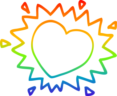 Gökkuşağı gradyan çizgi çizimi Bir insan tarafından çizilmiş yanan kalp