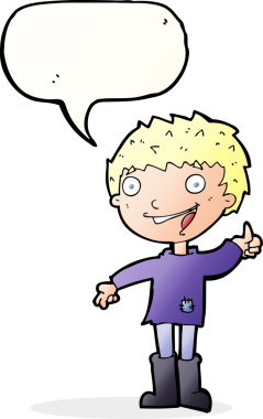 Bir insan tarafından çizilmiş konuşma balonu olan heyecanlı bir çocuk.