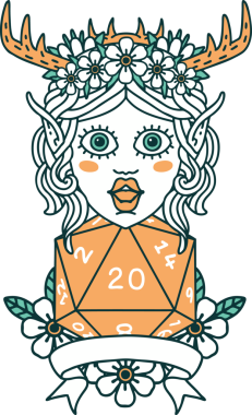 Retro Dövme Tarzı Elf Karakteri Bir insan tarafından çizilmiş doğal 20 zar ile