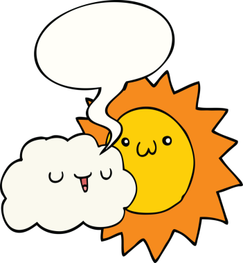 bir insan tarafından çizilmiş konuşma baloncuklu güneş ve bulut.