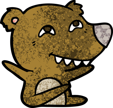 Bir insan tarafından çizilmiş dişleri gösteren çizgi film ayısı.